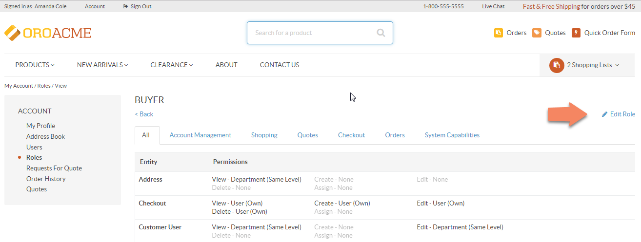 User Defined Roles in OROCommerce