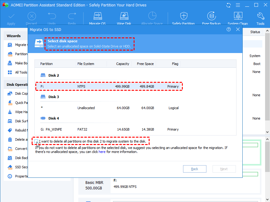 Choose an unallocated space on the SSD