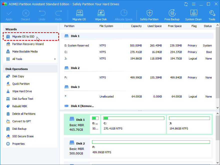 Select Migrate OS to SSD from the Wizards column