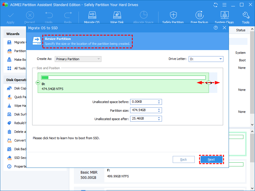 edit the SSD partition information if needed