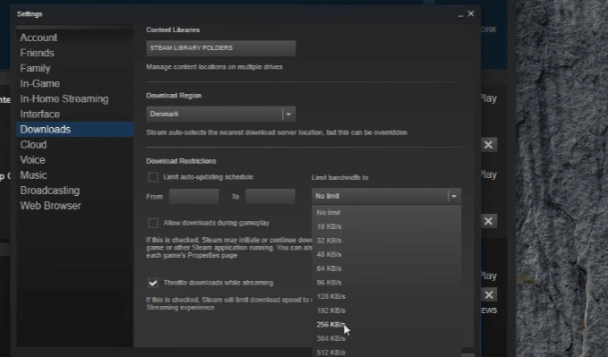 Adjust the bandwidth of your Steam to fix the Steam download stopping issue