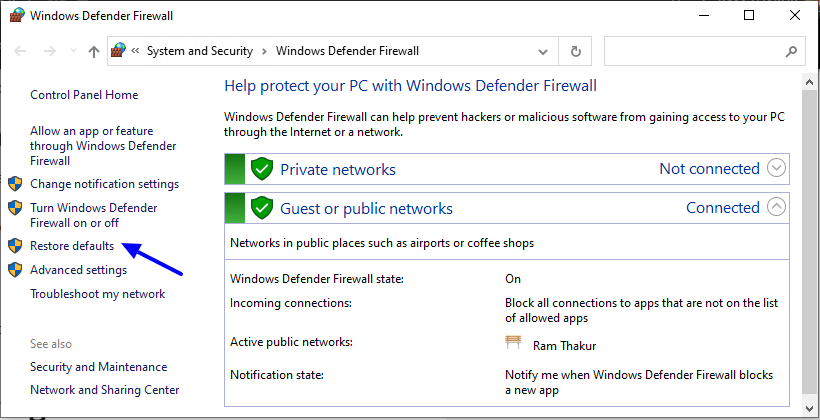 Restore Windows Firewall to Default Settings