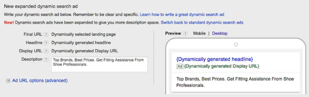 Dynamic Search Ads Sample Screenshot