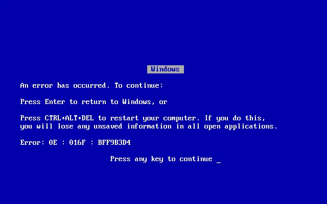 Blue screen of death (BSOD)