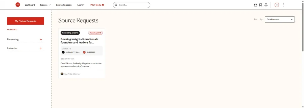Press Hook Dashboard Screenshot - HARO Alternatives